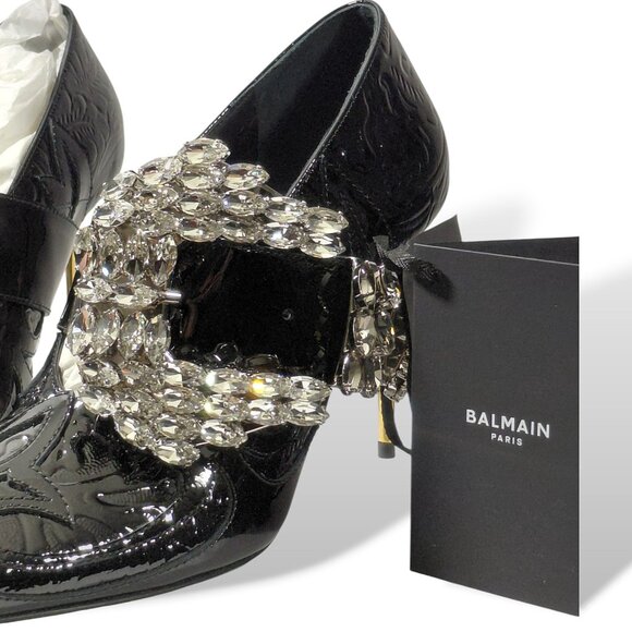 Balmain Clara Western Crystal-Embellished 95mm Womens Black Pumps -US 6- (0570) - Picture 13 of 16